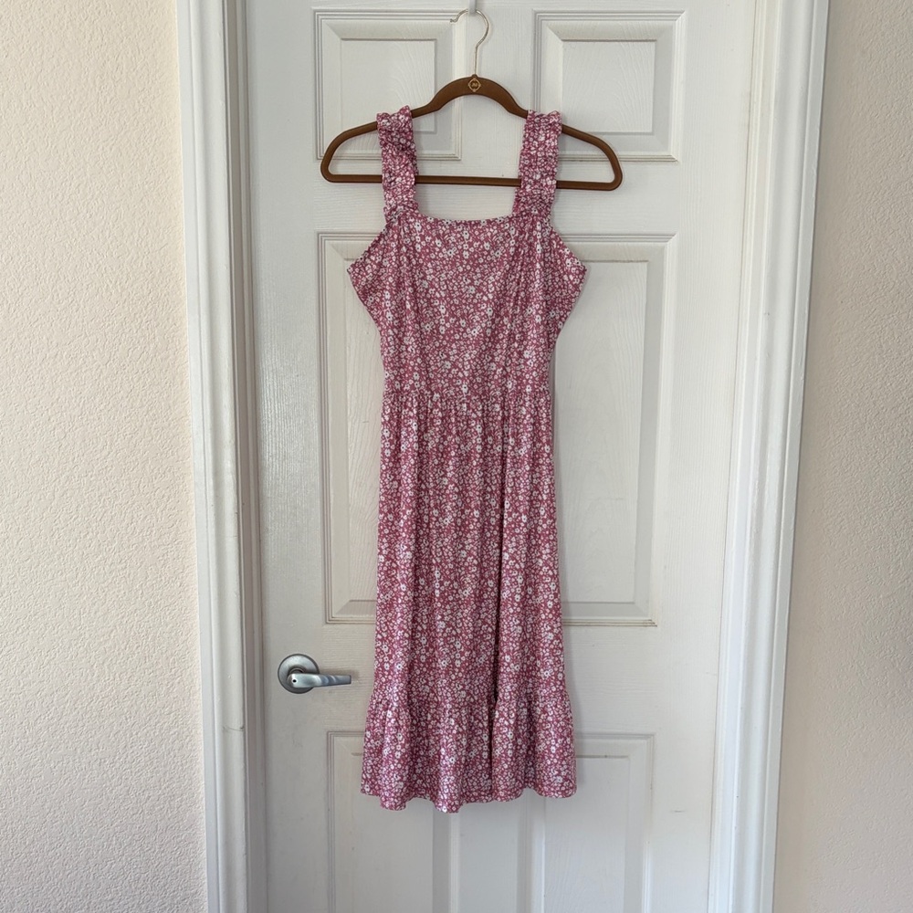 Floral Pink Midi Sundress with Square Neck